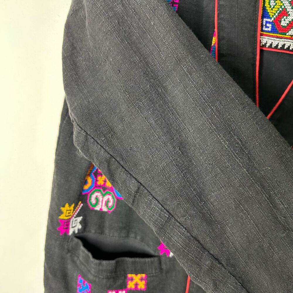 Vintage Embroidered Jacket Black Kimono Women's XL Reversible Cotton Blend Boho‎ - Picture 9 of 11
